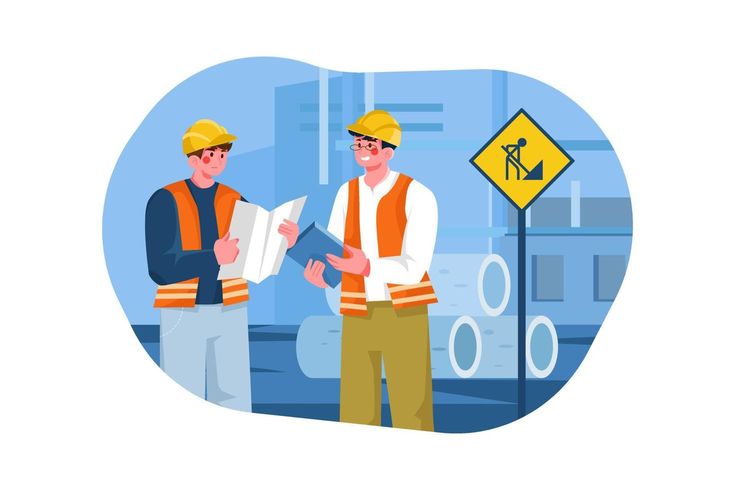 construction workers checking building plan